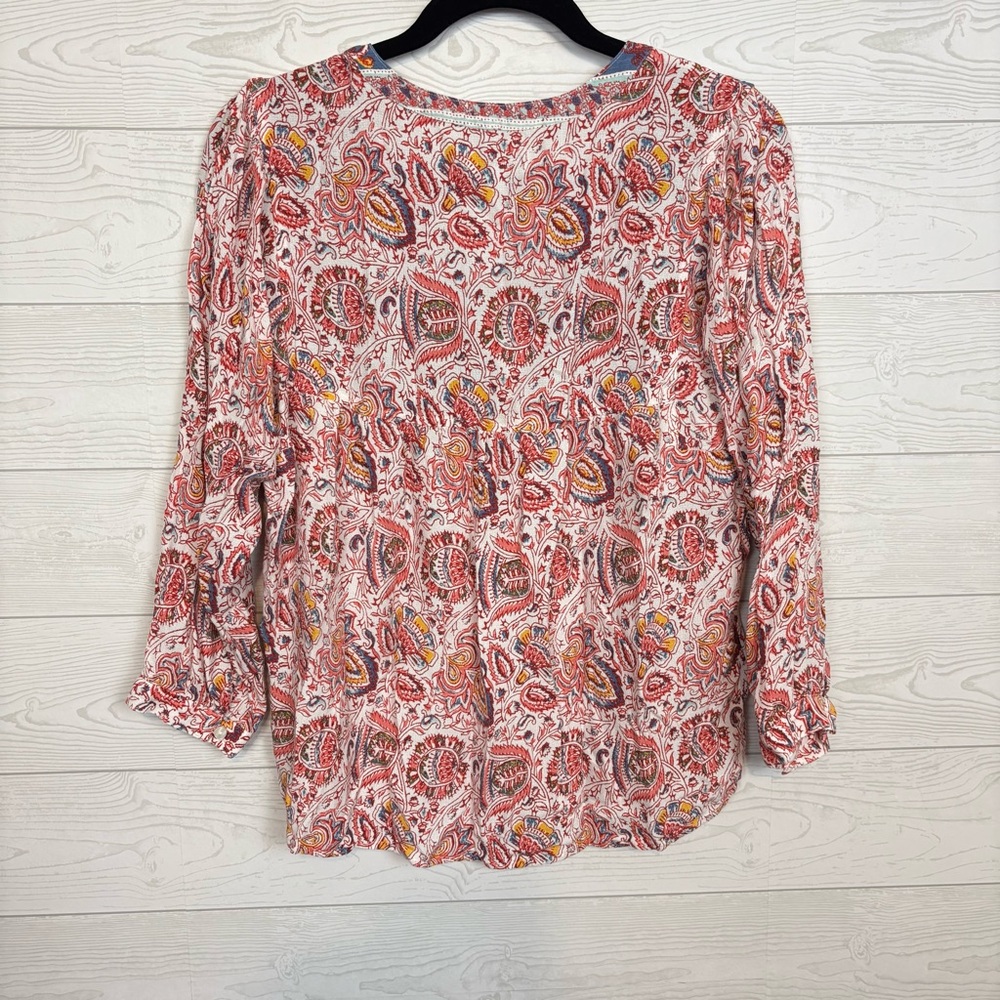 LUCKY BRAND FLORAL PEASANT PRINT WITH TASSEL TIES BLOUSE LONG SLEEVE SIZE LARGE - Picture 6 of 9